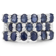 Bids.com 3.66 Carat Genuine Blue Sapphire and White Topaz .925 Sterling Silver Ring Rings