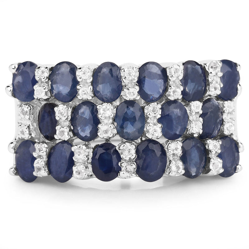 Bids.com 3.66 Carat Genuine Blue Sapphire and White Topaz .925 Sterling Silver Ring Rings