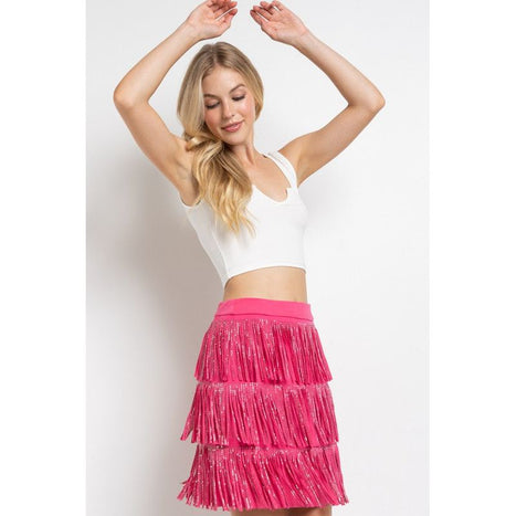 RHINESTONE SUEDE FRINGE SKIRT