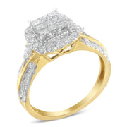 Bids.com 10K Yellow Gold 1.0 Cttw Diamond Composite Cushion-Shape Halo 3-Band-Look Engagement Ring (H-I Color, SI1-SI2 Clarity) - Size 6-1/4 Rings