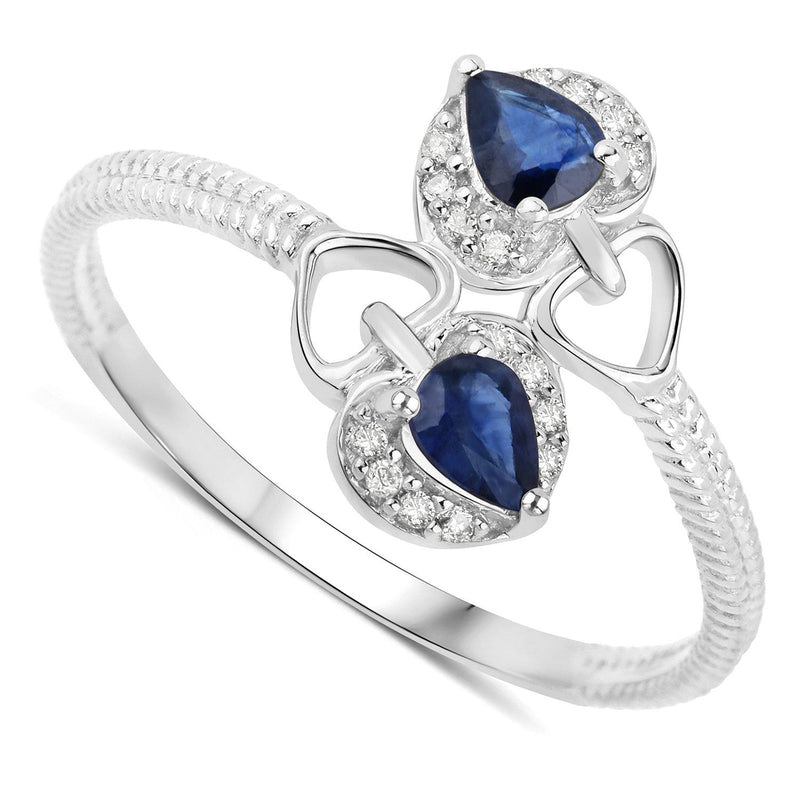 Bids.com 0.34 Carat Genuine Blue Sapphire and White Diamond 14K White Gold Ring Rings