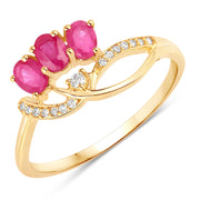 Bids.com 0.71 Carat Genuine Ruby and White Diamond 14K Yellow Gold Ring Rings