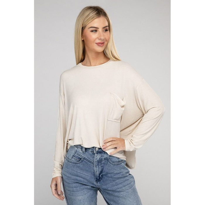 Washed Ribbed Dolman Sleeve Round Neck Top