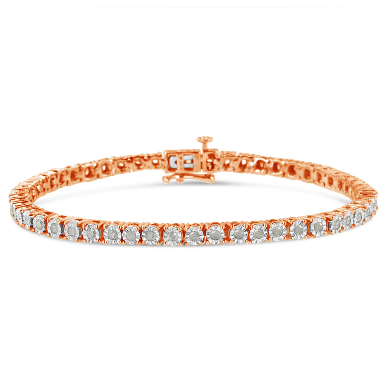 Bids.com .925 Sterling Silver 1.0 Cttw Miracle-Set Diamond Round Faceted Bezel Tennis Bracelet (I-J Color, I3 Clarity) - 7" Bracelets