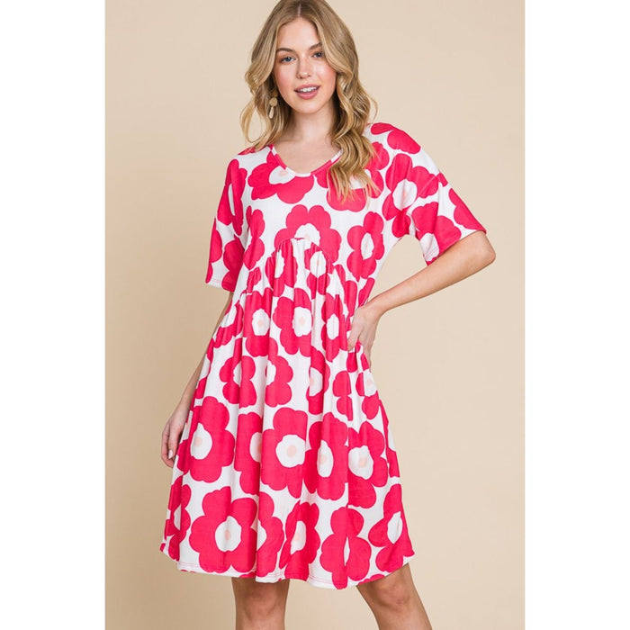 BOMBOM Flower Print Ruched Dress