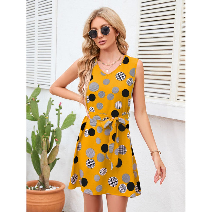 Tied Polka Dot V-Neck Dress