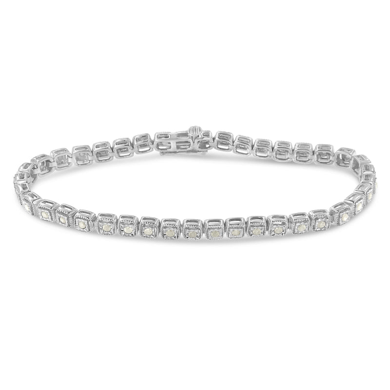 Bids.com .925 Sterling Silver 1.0 Cttw Diamond Miracle-Set Square Milgrain 7" Link Tennis Bracelet (I-J Color, I3 Clarity) Bracelets