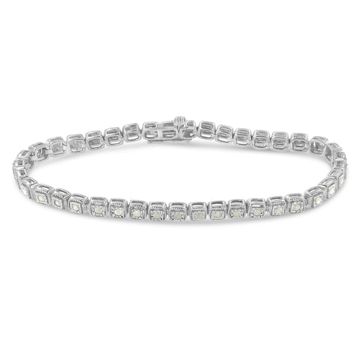 Bids.com .925 Sterling Silver 1.0 Cttw Diamond Miracle-Set Square Milgrain 7" Link Tennis Bracelet (I-J Color, I3 Clarity) Bracelets
