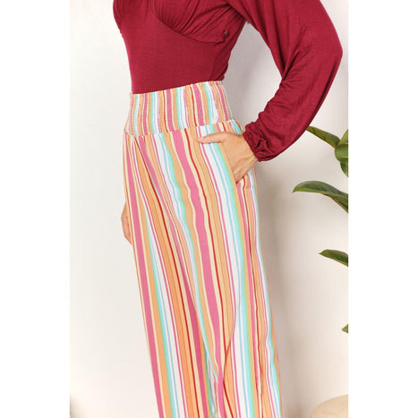 Double Take Striped Smocked Waist Pants with Pockets