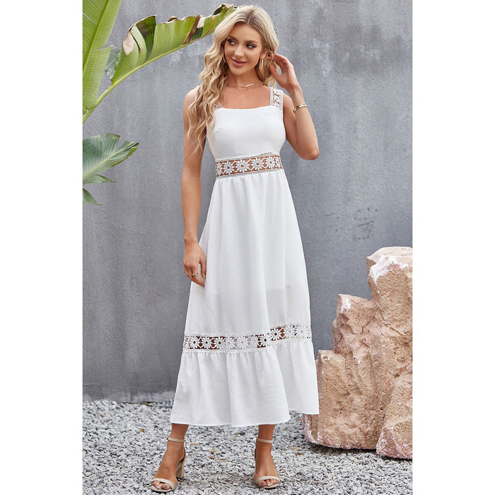 Flower Crochet Wide Strap Midi Dress