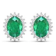 Bids.com 2.66 Carat Genuine Zambian Emerald and White Diamond 14K White Gold Earrings Earrings