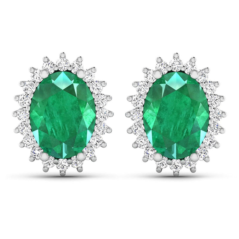 Bids.com 2.66 Carat Genuine Zambian Emerald and White Diamond 14K White Gold Earrings Earrings