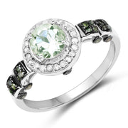Bids.com 1.07 Carat Genuine Green Amethyst, Green Diamond and White Diamond .925 Sterling Silver Ring Rings