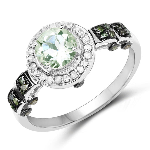 Bids.com 1.07 Carat Genuine Green Amethyst, Green Diamond and White Diamond .925 Sterling Silver Ring Rings