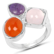 Bids.com 5.21 Carat Genuine Rose Quartz, Carnelian And Charolite .925 Sterling Silver Ring Rings