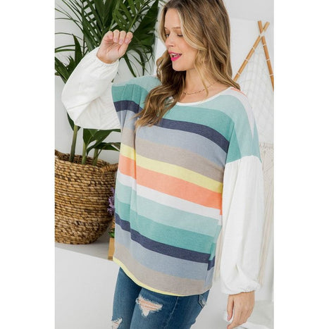 TERRY MULTI STRIPE MIXED BOXY TOP