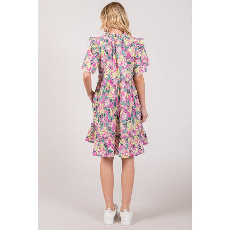 SAGE + FIG Floral Ruffle Short Sleeve Dress