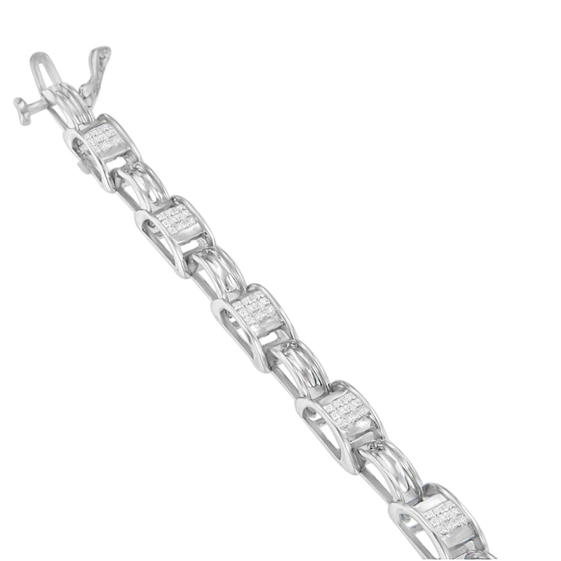 Bids.com 14K White Gold 1.0 Cttw Invisible Set Princess Diamond Alternating Link Tennis Bracelet (I-J Color, I1-I2 Clarity) - 7.25" Bracelets