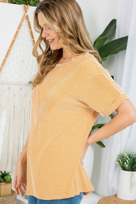 Plus Two Tone Rib Stripe Basic Top