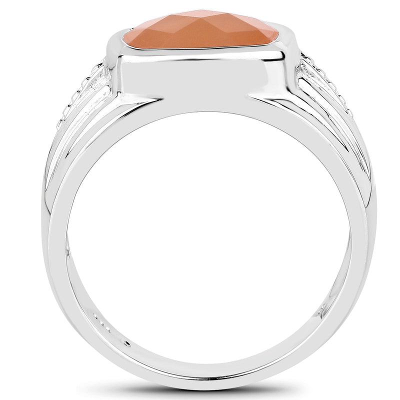 Bids.com 2.60 Carat Genuine Peach Moonstone .925 Sterling Silver Ring Rings