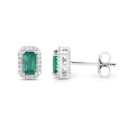 Bids.com 0.91 Carat Genuine Zambian Emerald and White Diamond 14K White Gold Earrings Earrings