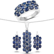 Bids.com 10.40 Carat Genuine Blue Sapphire .925 Sterling Silver 3 Piece Jewelry Set (Ring, Earrings, and Pendant w/ Chain) Jewelry Sets