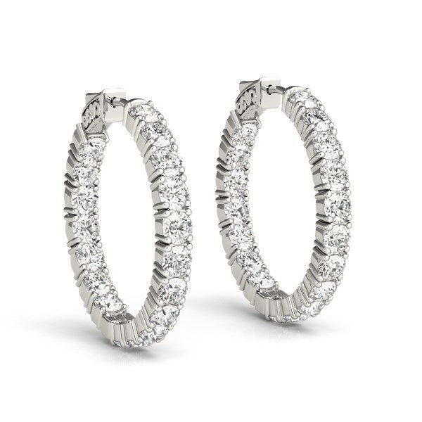 Bids.com 14k White Gold Two Sided Prong Set Diamond Hoop Earrings (3 1/2 cttw) Earrings