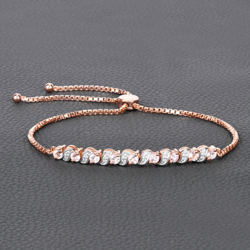 Bids.com 0.89 Carat Genuine Morganite and White Topaz .925 Sterling Silver Bracelet Bracelets