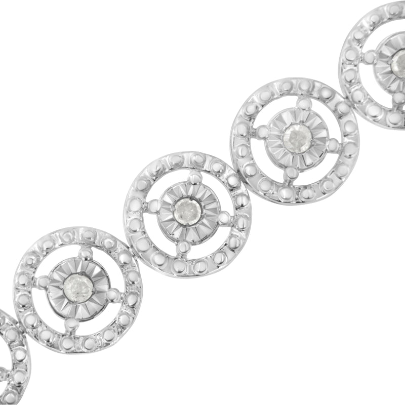 Bids.com .925 Sterling Silver 1.0 Cttw Diamond Nested Circle Miracle Set Open Wheel 7" Fashion Link Bracelet (I-J Color, I3 Clarity) Bracelets