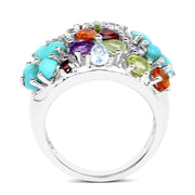Bids.com 4.03 Carat Genuine Multi Stones .925 Sterling Silver Ring Rings