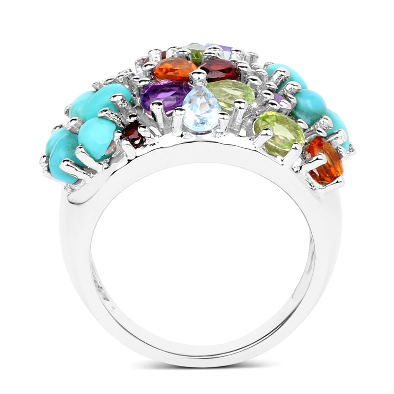 Bids.com 4.03 Carat Genuine Multi Stones .925 Sterling Silver Ring Rings