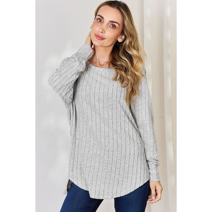 Basic Bae Ribbed Round Neck Slit T-Shirt