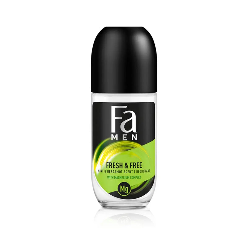 Fa Fa Men Fresh & Free Roll-On Deodorant Mint & Bergamot Fragrance Free Aluminium and Alcohol - 50ml / 1.6 Oz Personal Care