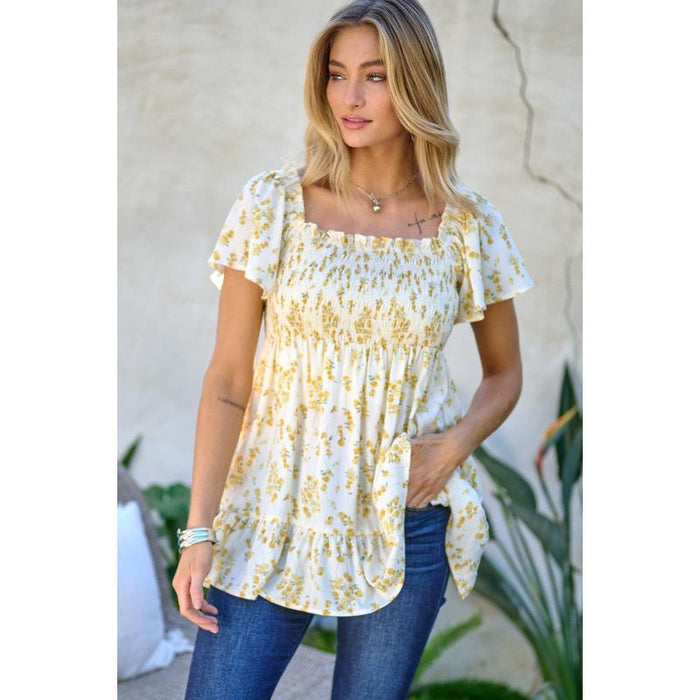 Floral Printed V-Neck Ruffle Top