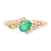 Bids.com 0.51 Carat Genuine Zambian Emerald and White Diamond 14K Yellow Gold Ring Rings