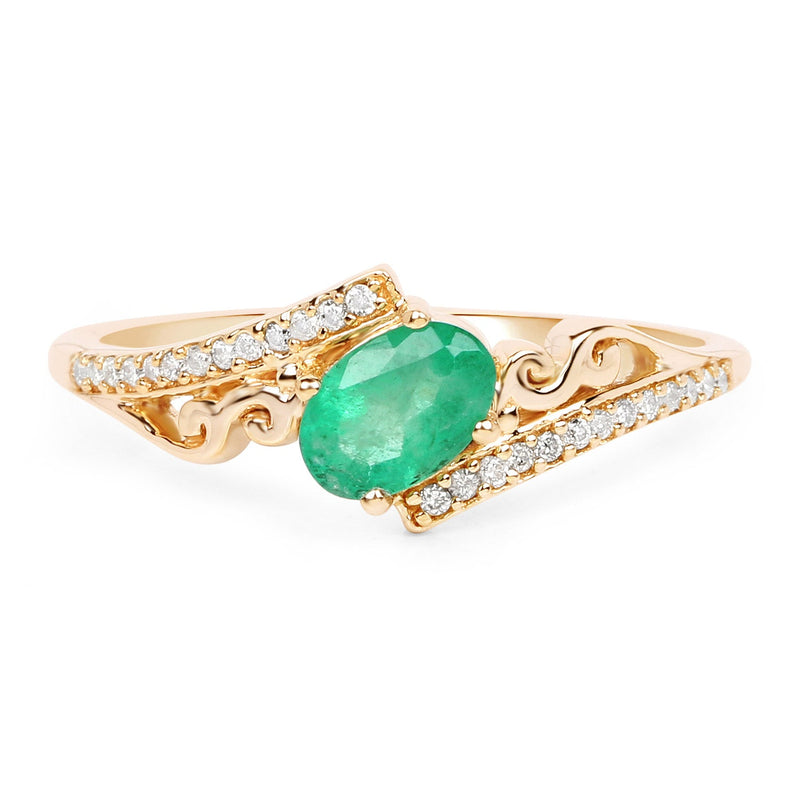 Bids.com 0.51 Carat Genuine Zambian Emerald and White Diamond 14K Yellow Gold Ring Rings