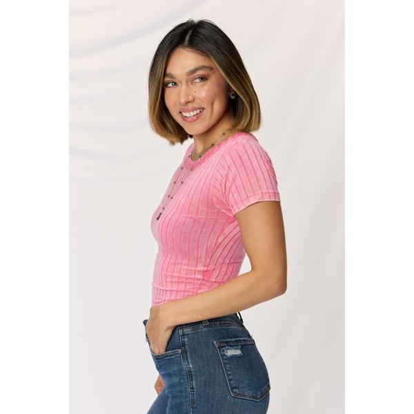 Zenana Washed Ribbed Short Sleeve Cropped T-Shirt