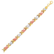 Bids.com 14k Tri-Color Gold Fancy Satin Heart Line Bracelet Bracelets