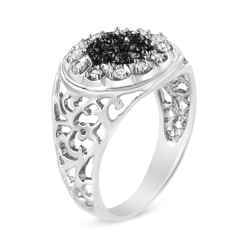 Bids.com .925 Sterling Silver 1/4 Cttw White and Black Treated Diamond Halo Cluster Ring for Men (I-J Color, I3 Clarity) - Size 10 Rings