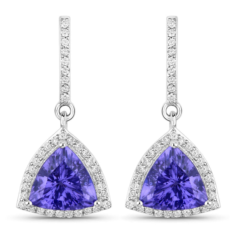 Bids.com 3.86 Carat Genuine Tanzanite and White Diamond 14K White Gold Earrings Earrings