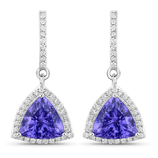 Bids.com 3.86 Carat Genuine Tanzanite and White Diamond 14K White Gold Earrings Earrings