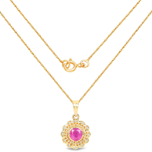 Bids.com 0.59 Carat Genuine Ruby and White Diamond 14K Yellow Gold Pendant Pendants