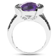 Bids.com 3.24 Carat Genuine Amethyst & Black Diamond .925 Sterling Silver Ring Rings