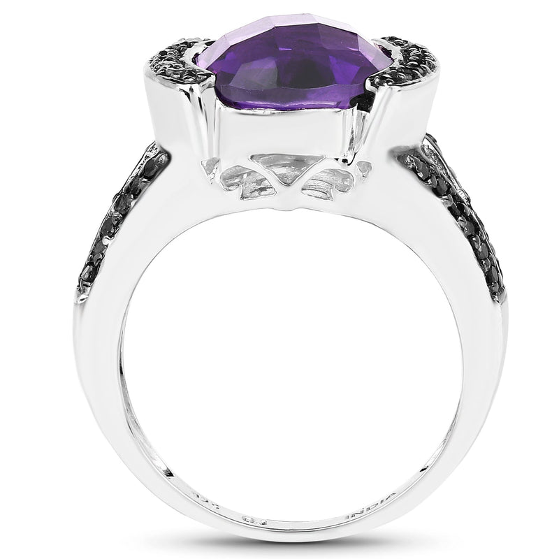 Bids.com 3.24 Carat Genuine Amethyst & Black Diamond .925 Sterling Silver Ring Rings