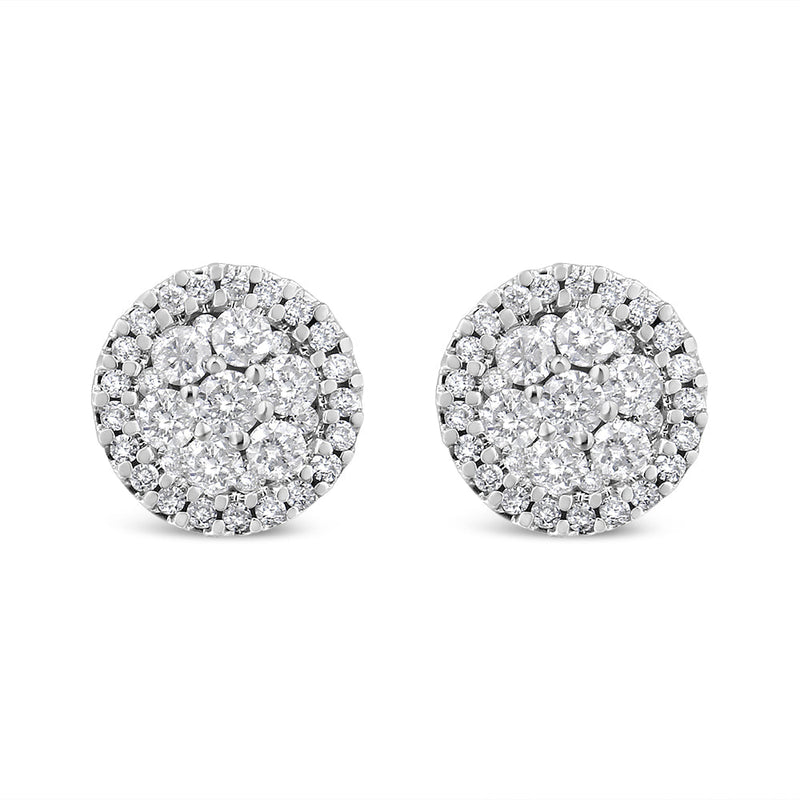Bids.com 14K White Gold 1.0 Cttw Brilliant-Cut Diamond Halo-Style Cluster Round Button Stud Earrings (H-I Color, I1-I2 Clarity) Earrings