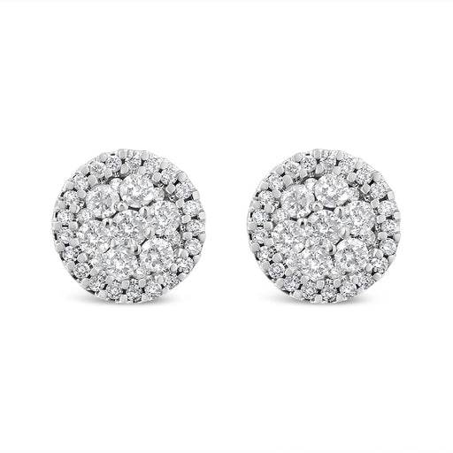 Bids.com 14K White Gold 1.0 Cttw Brilliant-Cut Diamond Halo-Style Cluster Round Button Stud Earrings (H-I Color, I1-I2 Clarity) Earrings