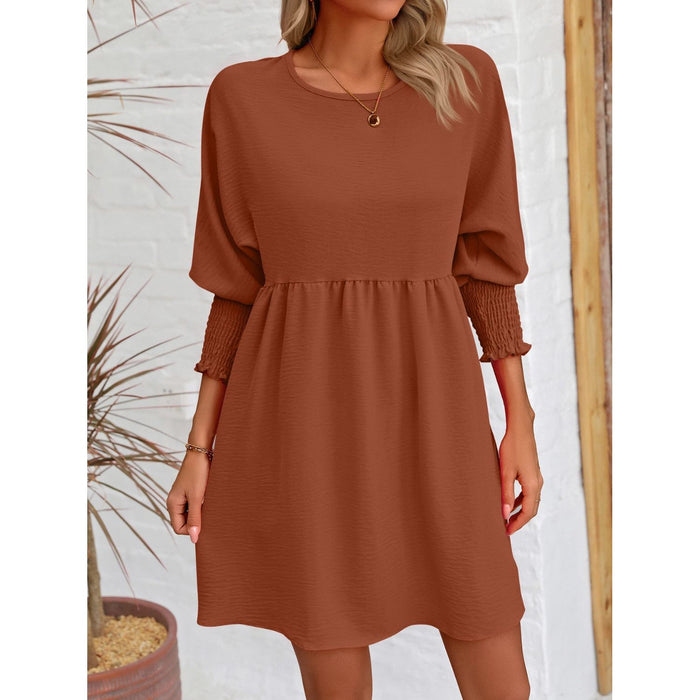 Round Neck Lantern Sleeve Mini Dress