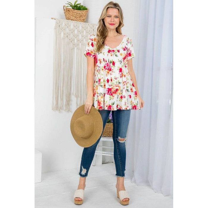 ALLOVER FLORAL PRINT BABYDOLL TOP