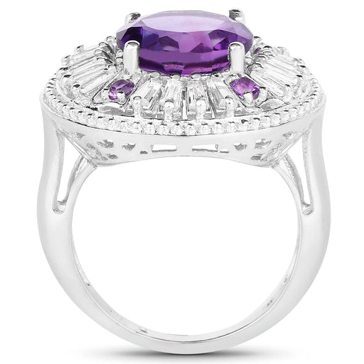 Bids.com 5.58 Carat Genuine Amethyst and White Topaz .925 Sterling Silver Ring Rings