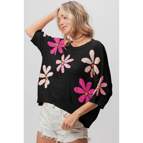 Floral Pattern Cropped Sweater